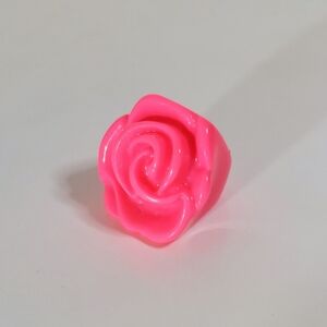 Hot Pink Acrylic Rose Raised Chunky Statement Ring